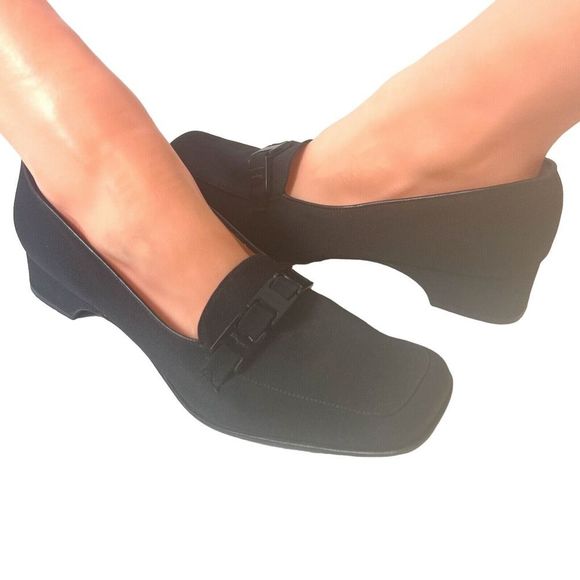 Salvatore Ferragamo Shoes - Salvatore Ferragamo Black Textile Womens Sz 8.5B Pump Slip On Square Toe Studded